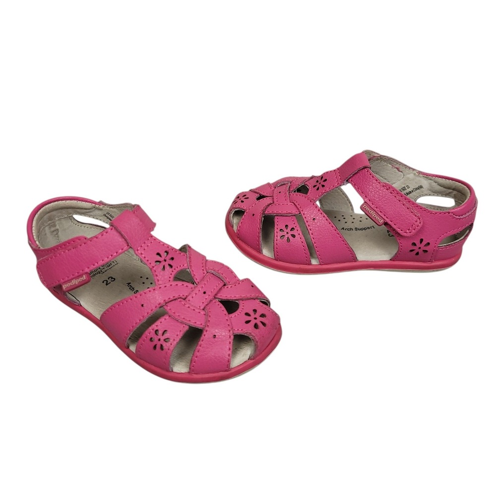 Pediped Nikki Sandals Girls 7 Flex Fisherman Leather Flower Cutout Girly Cute